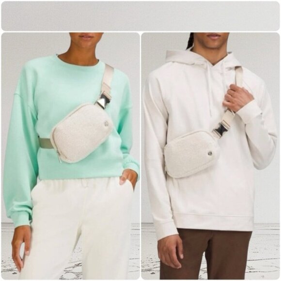 RARE! NEW Lululemon Everywhere FLEECE Belt Bag 1L SILVER Hardware *Sherpa Unisex - Picture 11 of 11